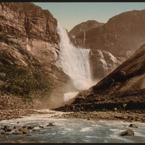 Skjeggedalsfos, II, Odde (i.e., Odda), Hardanger Fjord, Norway] 1890. Vintage photo postcard reprint 8x10-up. Norway Hardangerfjord