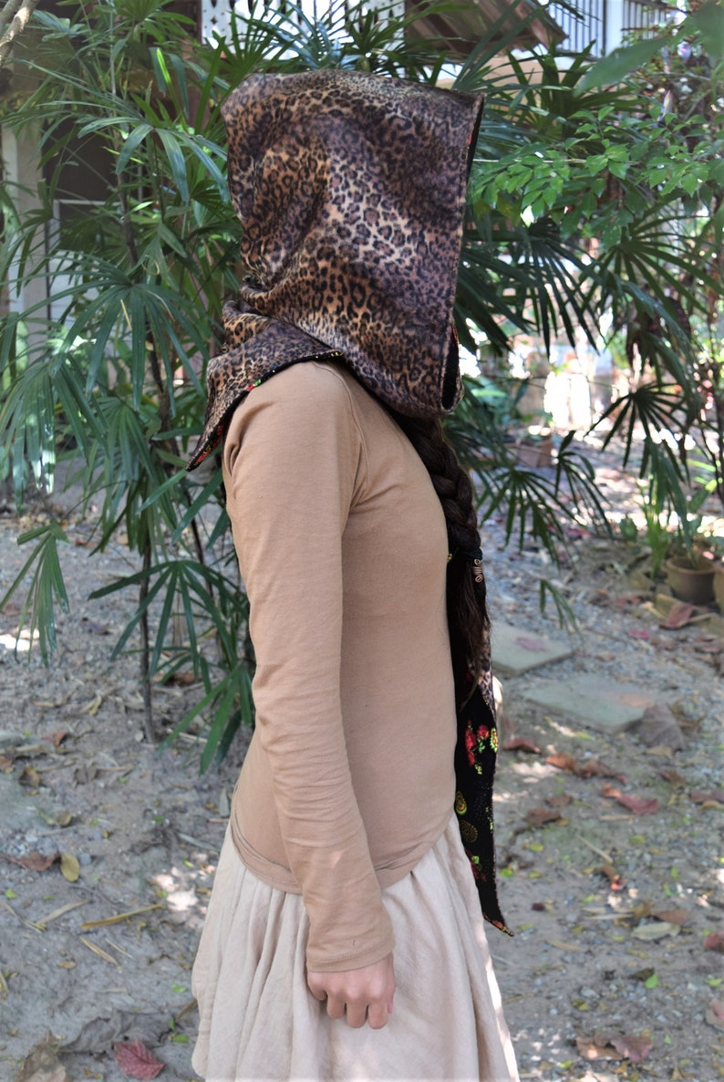 reversible hoodie costume festival hood Leopard Wild Night Hood decorative hoodie animal print fun print party wear festival hoodie