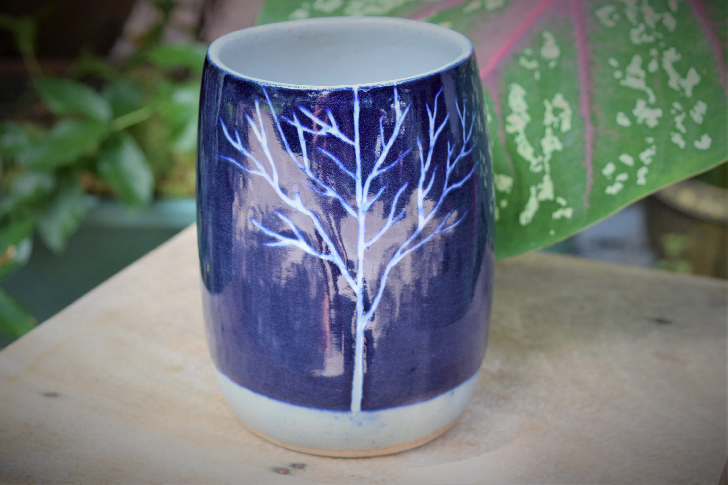 Dark Blue Tree Vase Flower Vase with Tree Carved Tree Vase Etsy