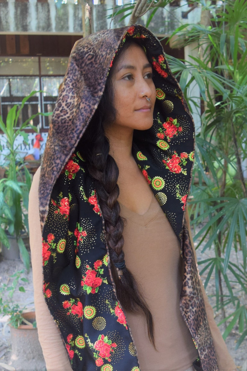reversible hoodie costume festival hood Leopard Wild Night Hood decorative hoodie animal print fun print party wear festival hoodie