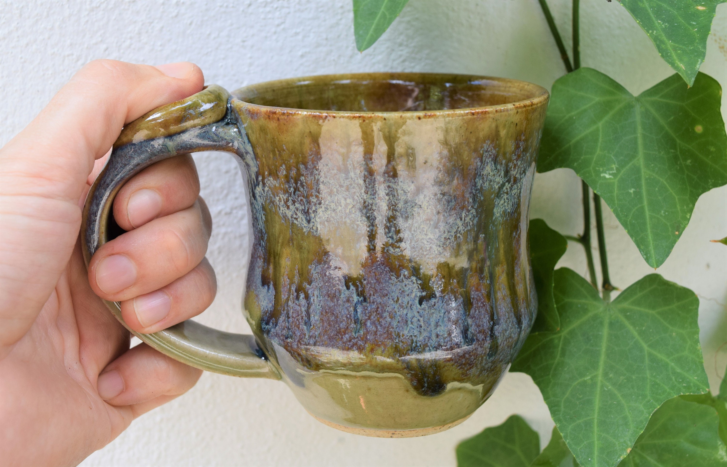 Colorful Glazed Drip Mug Blue and Green Large Ceramic Mug Etsy