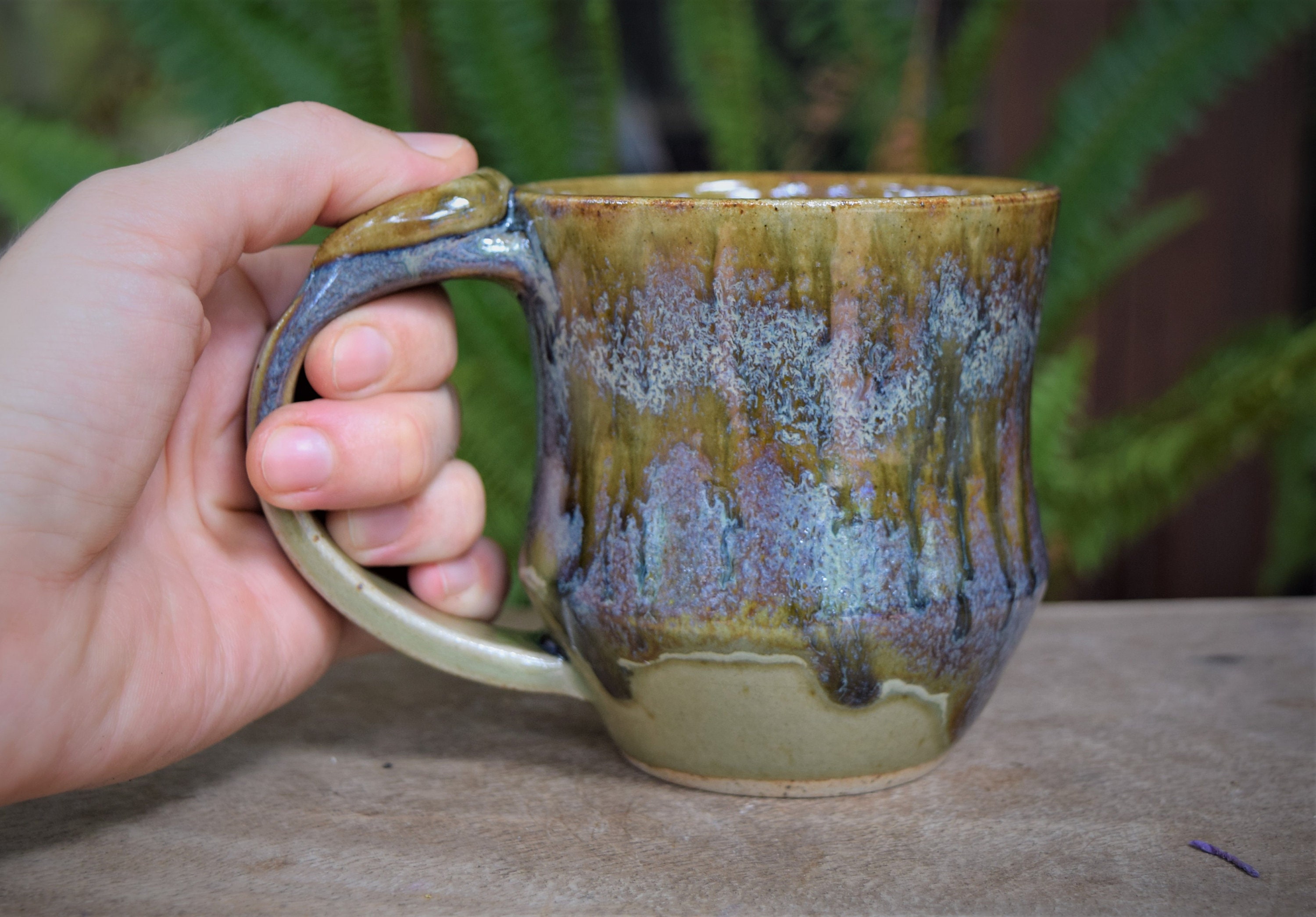 Colorful Glazed Drip Mug Blue and Green Large Ceramic Mug Etsy