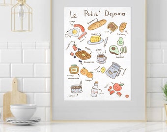 Le Petit Dejeuner, Breakfast Poster, Printable, Kitchen Decor, Home Decor, Printable Wall Art, Art, Kitchen, Breakfast. Food art. PDF/ JPG