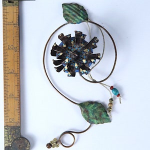 OOAK Handmade Rustic Wall Décor. Small Painted Metal Flower Ornament For Wall. Metal Garden Art. Botanical Art. Rusty Tin Yard Sculpture