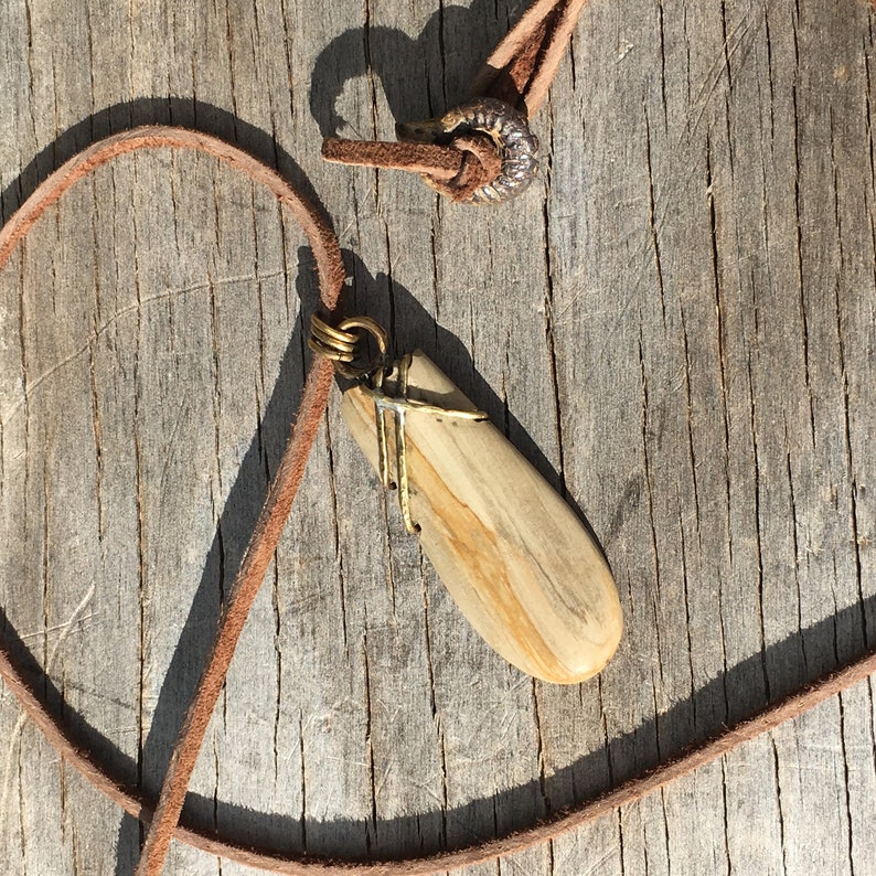 Rustic Nature Jewelry Leather and Stone Petrified Wood Jewelry OOAK Wander Mens Necklace Women/'s Fossil Necklace Tree Amulet Necklace