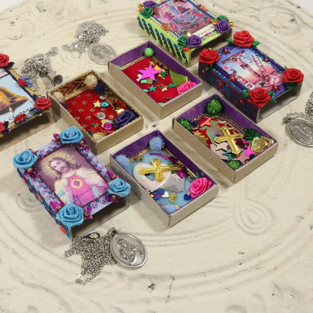 Religious Matchbox Pocket Shrine Shadowbox With Necklace. Buddhist ...