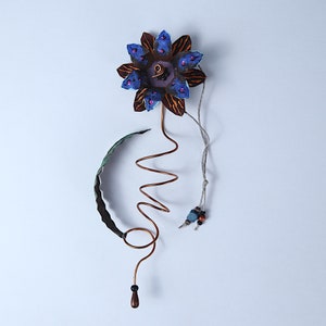 Handmade Rustic Wall Décor. OOAK Small Metal Flower Ornament For Wall. Boho Metal Garden Art. Cottagecore Rusty Painted Tin Yard Sculpture