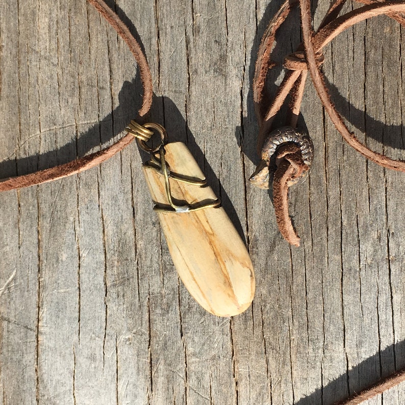 Rustic Nature Jewelry Leather and Stone Petrified Wood Jewelry OOAK Wander Mens Necklace Women/'s Fossil Necklace Tree Amulet Necklace