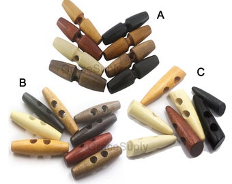 12pcs/lot natural wooden toggles button, 50mm(1.9"),6 colors available
