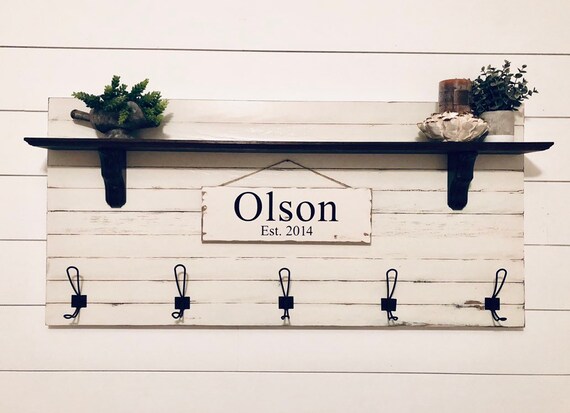 Entryway Coat Rack Shiplap Entry Organizer Farmhouse Decor Personalized Sign Wedding Gifts Home Decor Mudroom Rack Coat Hooks Front Door
