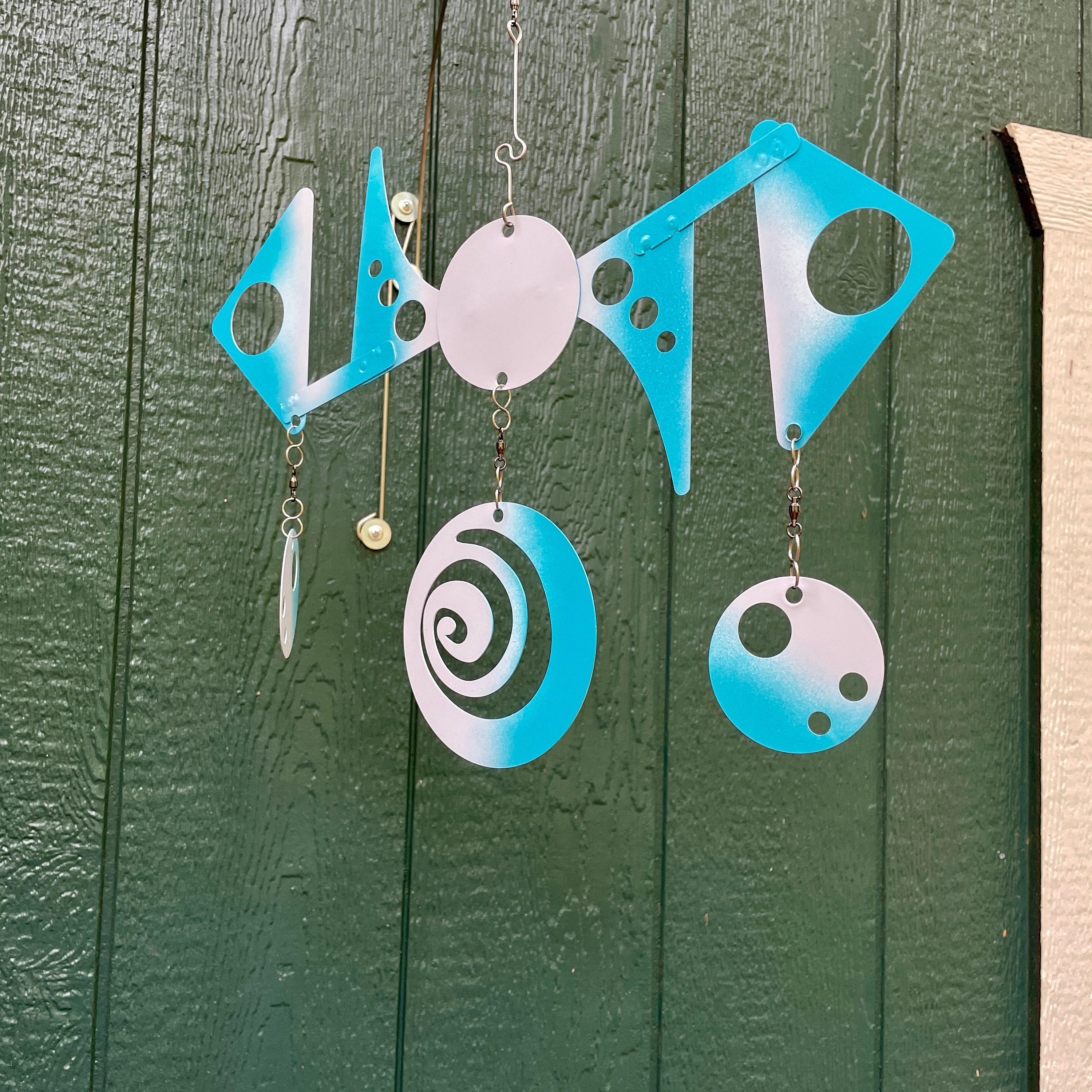 Swirl Blue White Outdoor Mobile Art Whimsical Wind Spinner Etsy