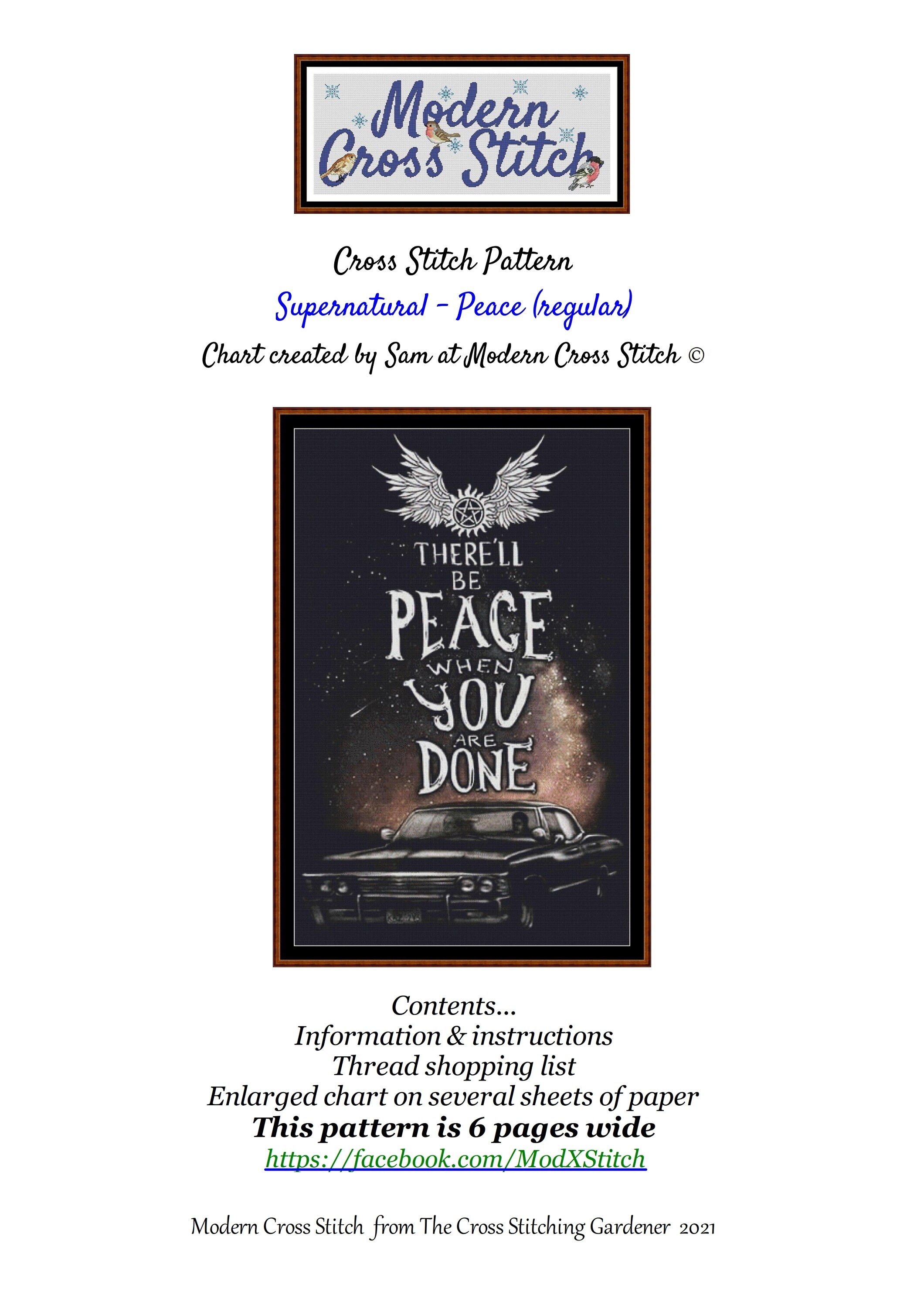 Supernatural - Peace ~~ Cross Stitch Pattern [They'll be peace when you are done]