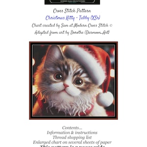 Christmas Kitty – Tabby Cross Stitch Pattern - A cute little tabby kitten all dressed for the festive season
