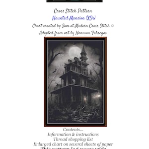 Haunted Mansion Cross Stitch Pattern: Spooky Full Moon Design (PDF Pattern)