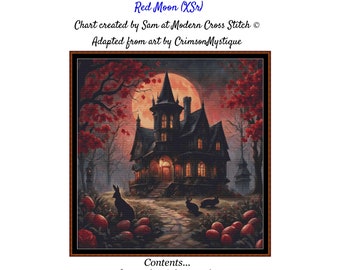 Red Moon Cross Stitch Pattern