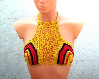 Hoher Hals-Halter oben - häkeln Halter High neck - Halter Crop Top - häkeln-Halter - Crochet Bikini top - Festival Neckholder Top Hippie Yoga Top