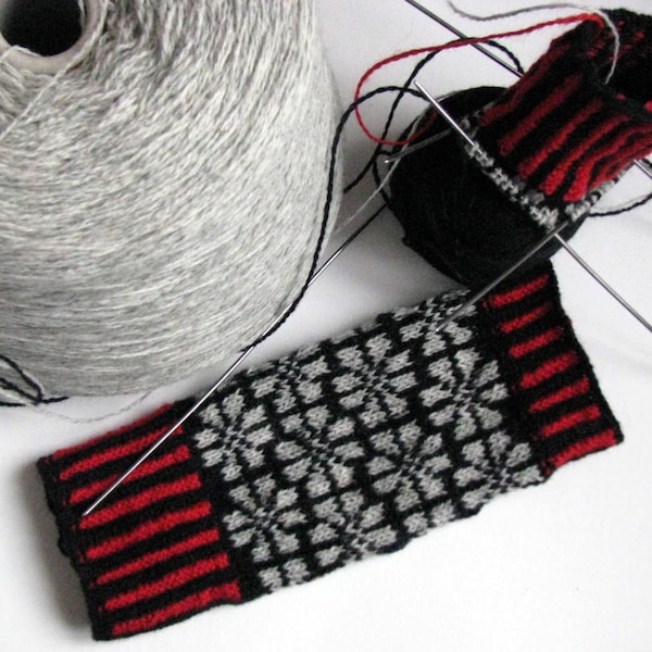 fingerless gants - gants de boho poignet warmers - mitaines d'hiver élégant - design scandinave - femme manches à motifs noir & gris