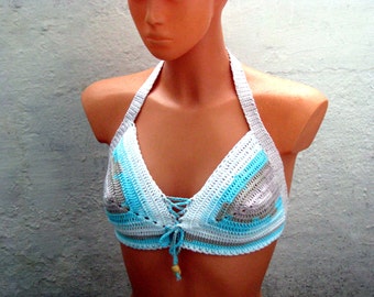 Hippie Bikini Yoga Top,  Festival Outdoor Bra, Beach Sports Halter,  crochet cotton Bikini top, Beach wear, Summer Sexy Bikini Top, Sexy bra