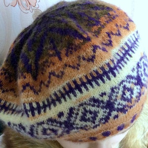 Gestrickte Wintermütze, slouchy Hut, Hand stricken Wolle Baskenmütze, gemusterte Baskenmütze, Womens stricken Baskenmütze, faire Insel, skandinavische Baskenmütze, nordic warmTam.