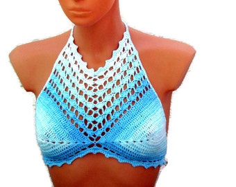 Hoher Hals-Halter oben - häkeln Halter High neck - Halter Crop Top - häkeln-Halter - Crochet Bikini top - Festival Neckholder Top Hippie Yoga Top