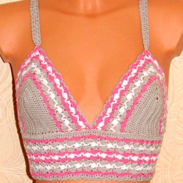 Original crochet Bikini, Women Swimwear, Beach Wear, Summer Trends, Womens swimsuit, Modern beach costume, Grey and pink bikini, boho bikini
