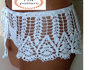 Pattern crochet white beach shorts,  shorts for summer, pattern beach shorts, womens summer shorts pattern - pattern PDF
