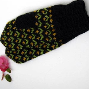Hand Knitted Patterned Wool Mittens, Nordic Gloves, Winter Mittens With ...