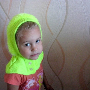 Woolly Balaclava Hat, Baby/ Toddler/ Children Hoodie hat, yellow Hat with Neck warmer, Helmet hat, 1-3-years