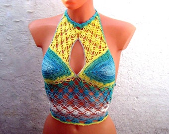 halter top, high neck bikini top, festival crop top, sexy hippie halter, swim top, womens top, boho chic, beach cover up, gypsy top, tank