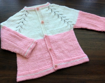 baby girl sweater knitted baby  jacket white and pink cardigan