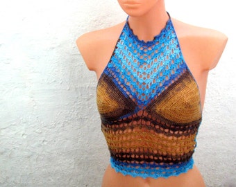 halter top, high neck bikini top, festival crop top, sexy hippie halter, swim top, womens top, boho chic, beach cover up, gypsy top, tank