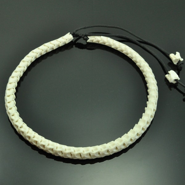 Collier squelette blanc naturel véritable colonne vertébrale de serpent ethnique tribal motard exotique Rare