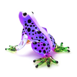 Hand Blown Glass MINI ANIMALS Collectible FROG Handcrafted miniature polka dot Purple frog