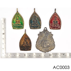 5 Thai Buddhistische Buddha Buddhismus Glücksanhänger Anhänger Set gesegnet Messing Medaillons Thai Amulett