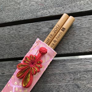Free Shipping - 100 pairs - Personalized Engraved Natural Bamboo Chopsticks with Asian Style Silk Pouches | Wedding Chopsticks Favor