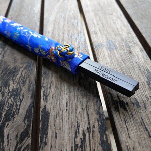 Personalized Engraved Wooden Chopsticks (Black) with Asian Silk Pouch | Chinese Wedding Gifts