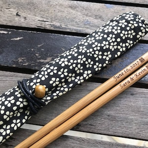 Free Shipping - Personalized Engraved Natural Bamboo Chopsticks with Cotton Bag | Wedding Giveaway