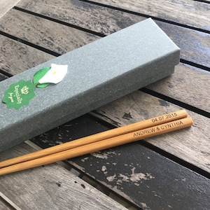 Personalized Engraved Eco Friendly Natural Bamboo Chopsticks with Gift Box | Wedding Souvenir