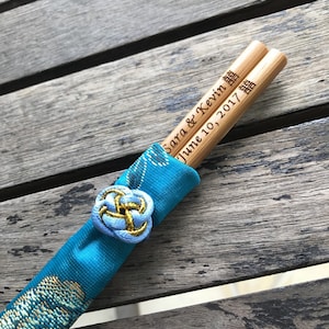 Personalized Engraved Eco Friendly Natural Bamboo Chopsticks with Asian Silk Pouch | Wedding Favor