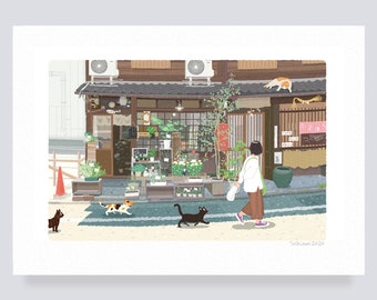 Art print / 42. Kyoto Flower Shop  (A4.A3.A2 size)   free shipping