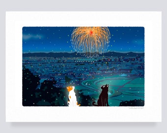 Art print / 44.Summer Launch Fireworks  (A4.A3.A2 size)   free shipping