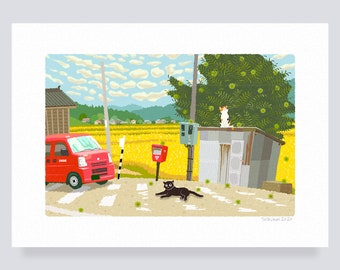 Art print / 33.Chestnut tree and postal car  (A4.A3.A2 size)   free shipping