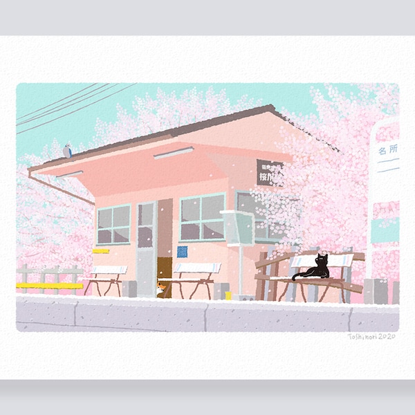 Art print / 16.Hanami at the station  (A4.A3.A2 size)   free shipping