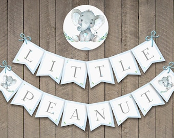Babyshowerbanderoll med liten jordnötselefant (digital nedladdning) | BSU046B
