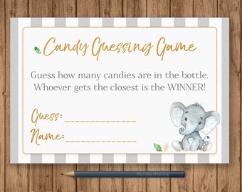 Elephant Candy Guessing Game, PRINTABLE, Elephant Baby Shower Games, Boy Baby Shower, Stripes, Instant Download, Digital File - BSU046B