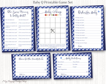 Blue Baby Q Games Set, PRINTABLE, BBQ Shower (Bingo, Who Knows, Advice, Wishes, Predictions), Digital, Instant Download, set of 5- BSU020B