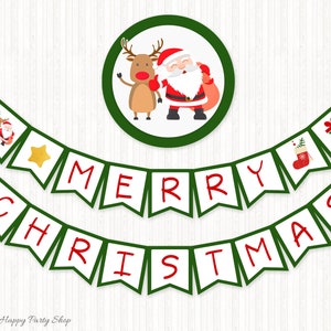 Christmas Banner, PRINTABLE, Merry Christmas Banner, Christmas Party, Santa Banner, Holiday Party, INSTANT DOWNLOAD (18 Flags) - KU014