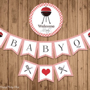 BABY-Q Banner, PRINTABLE, BBQ Baby Shower, Red, BabyQ Shower Decor, Couples bbq Shower, Summer Shower, Instant Download, Digital - BSU020R