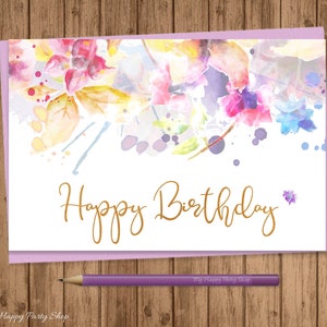 Floral alles Gute zum Geburtstag Karte, bedruckbar, falten, Pastell, Boho Grußkarte, Aquarell Blumen, Digital, Instant Download - BSU061