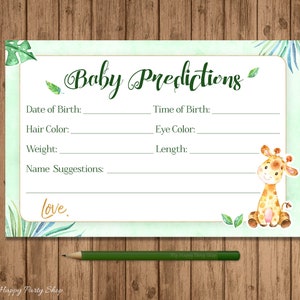 Kaart Safari dieren voorspelling baby, AFDRUKBAAR, kaart Giraffe voorspellingen, safari babyshower, jungle dieren, direct downloaden - BSU062